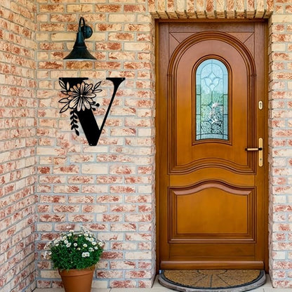 Metal Name Sign,Initial Welcome Letter Monogram Wall Decor,Wall Art Last Name Signs,Garden Door Decor for Outside,Wedding,House Warming Gift,12 inch in Height (Letter V)