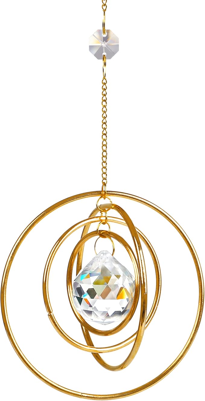 Suncatcher Crystal Galaxy, Window Hanging Rainbow Sun Catcher, Glass Ball Prism Sun Catcher with 4 Brass Circles
