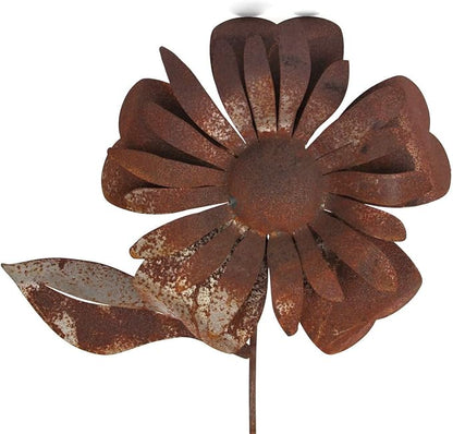 Metal Rustic and Colorful Flower Stakes Ranging from 9.5 to 36 Inches Tall (Sunflower Stake 34" Tall, Naturally Rusted)
