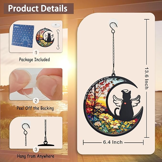 BamLue Cat-Angle Suncatcher Loss Sympathy Gift, 2-Layer DIY Memorial Sun Catcher, Pet Bereavement Gift, Gifts for Loss of Cat in Loving Memory