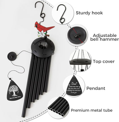 Memorial Wind Chimes for Loss of Loved One, Sympathy Wind Chimes for Outside with Cardinal Wind Spinner, Bereavement Condolence Remembrance Gift for Loss of Mom Mother Father Husband (Black)