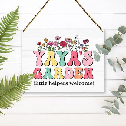 Yaya's Garden Wooden Sign Decor, Indoor Decoration Hanging Signs 8x10 Inches, Outdoor Garden Decor Yard Wall Hanging Decor Sign, Mothers Day Gifts Birthday Gifts for Mom Grandma