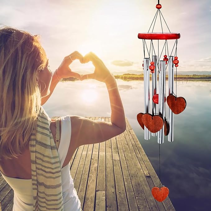Memorial Wind Chimes Outside Loving Heart Sympathy Gifts for Loss of Loved One Passed Away Mother Mom Death of Father Dad Son Bereavement Remembrance Condolence Windchimes Outdoor