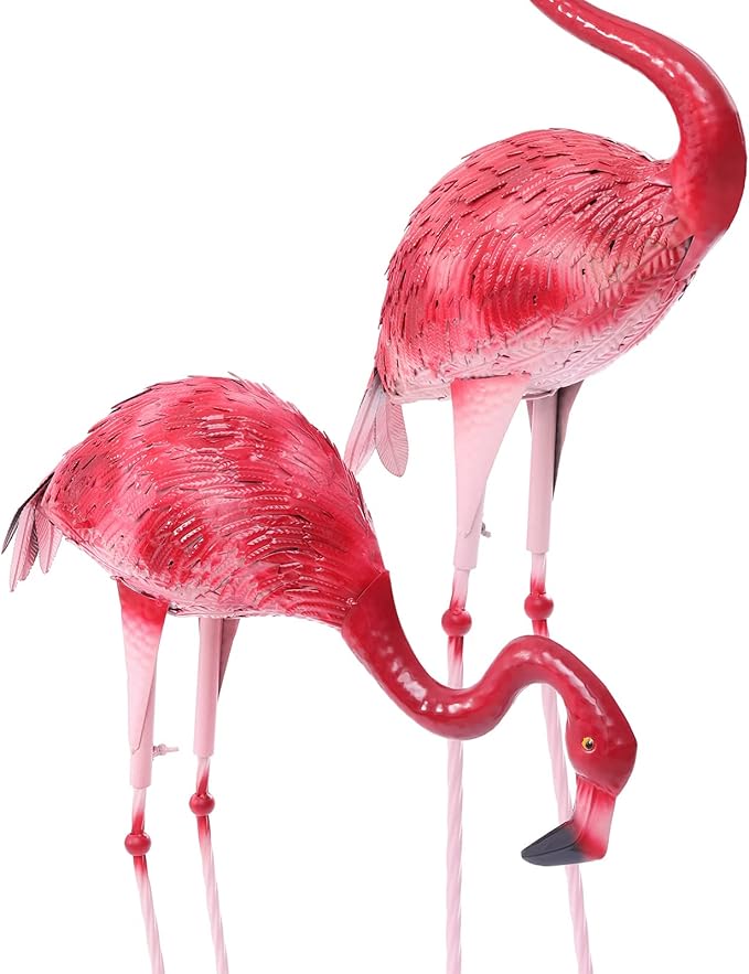 Red Flamingos Yard Decorations,3 Pack Extra Large 47.3" /37.4"/27.95" Tall Iron Flamingo Sculptures Lifelike Flamingo Figurine Set for Home Patio Lawn Garden Art Backyard Decor