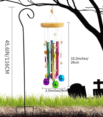 Cemetery Grave Wind Chime with Shepherds Hook, Headstones Windchime for Grave, Grave Decorations Memorials Sympathy Gifts for Loss of Loved Ones
