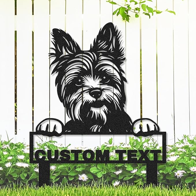Custom Yorkshire Terrier Yard Sign with Stakes, Personalized Metal Garden Stake Lawn Sign with Dog Sculpture Animal Plaque, Customized Dog House Decor Garden Sign for Outdoor Lawn Backyard