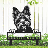 Custom Yorkshire Terrier Yard Sign with Stakes, Personalized Metal Garden Stake Lawn Sign with Dog Sculpture Animal Plaque, Customized Dog House Decor Garden Sign for Outdoor Lawn Backyard