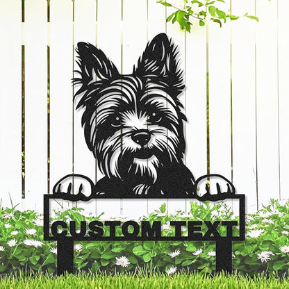 Custom Yorkshire Terrier Yard Sign with Stakes, Personalized Metal Garden Stake Lawn Sign with Dog Sculpture Animal Plaque, Customized Dog House Decor Garden Sign for Outdoor Lawn Backyard