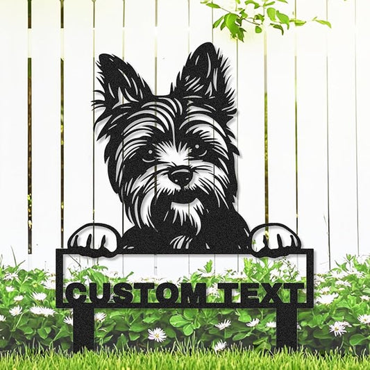 Custom Yorkshire Terrier Yard Sign with Stakes, Personalized Metal Garden Stake Lawn Sign with Dog Sculpture Animal Plaque, Customized Dog House Decor Garden Sign for Outdoor Lawn Backyard