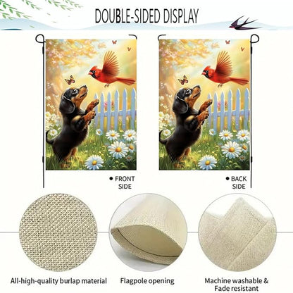 Spring Summer Garden Flags for Outside 12x18 Double Sided, Small Burlap Black Dachshund Dog Cardinal Floral Garden Flag Spring Summer Outdoor Yard Decorations