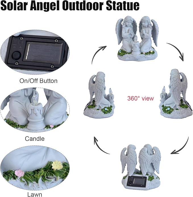 Solar Garden Angel Statue Praying Guardian Angel Statue Light for Outdoor Yard Decor, Resin Garden Sculpture, Weatherproof Statues for Angels Memorial Gifts for Women, Mom, Grandma