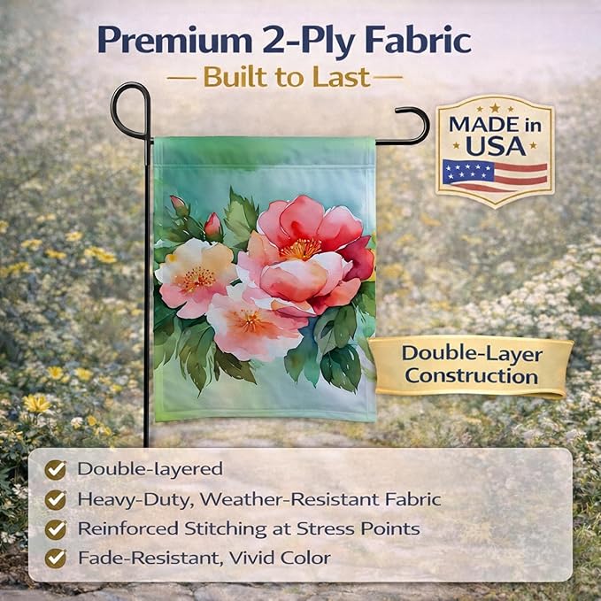 Caroline's Treasures Georgia Cherokee Rose in Watercolor Garden Flag Mailbox Flag Decorative Yard Flag Banner Outside Patio Artwork Yard Flower Beds, Garden Size, Multicolor