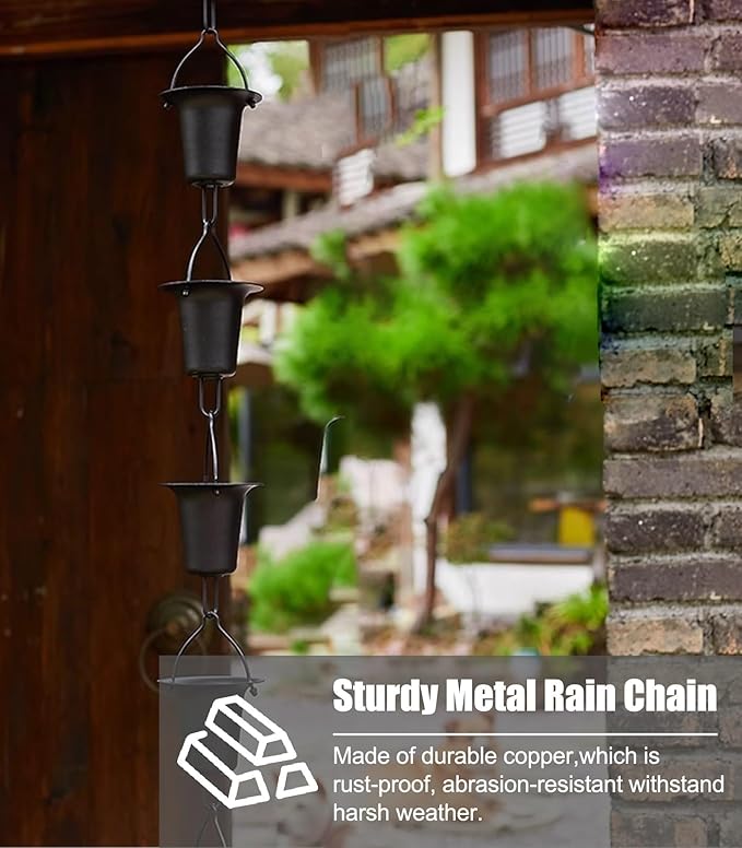 Outside Hanging Rain Catcher Rain CupsChime, Unique Cup Japanese for Rain Gutter & Replacement Downspout, Durable Copper Rain Catcher Chain, Hanging Balcony Water Chain