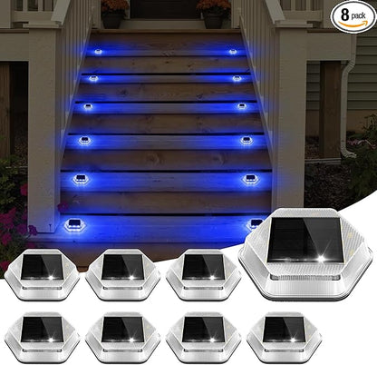 Solar Deck Lights Dock Step Lights- 8 Packs Waterproof 1200mAh Auto ON/Off LED Solor Powered Stair Lighting for Outdoor Garden, Patio, Pathway, Walkway, Driveway (Blue)