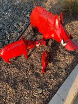 Arkansas Red Metal Hog/Pig Sculpture - Garden Decor (Medium - 22x7x13)