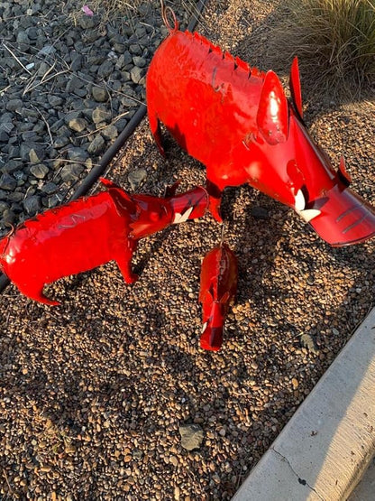 Arkansas Red Metal Hog/Pig Sculpture - Garden Decor (Medium - 22x7x13)
