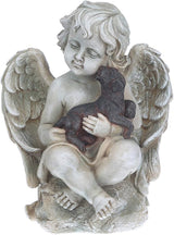 DUSVALLY Angel Sculpture with A Little Dog in Arms, Garden Resin Statue, Angel Figurine Tabletop Decor, Angel with Wings Statue for Indoor Outdoor