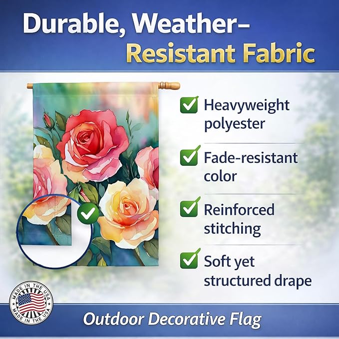 Caroline's Treasures Oklahoma Roses in Watercolor House Flag Large Porch Sleeve Pole Decorative Outside Yard Banner Artwork Wall Hanging, Polyester, House Size, Multicolor