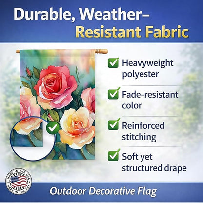 Caroline's Treasures Oklahoma Roses in Watercolor House Flag Large Porch Sleeve Pole Decorative Outside Yard Banner Artwork Wall Hanging, Polyester, House Size, Multicolor