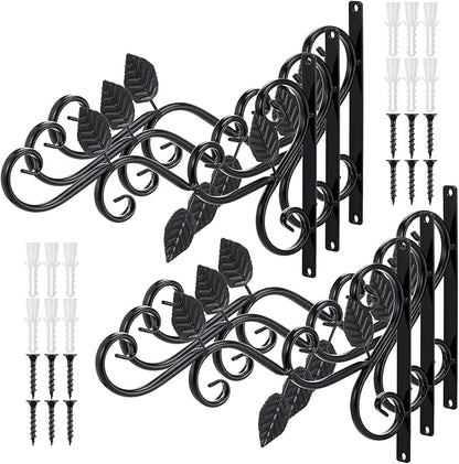 6 Pack Hanging Plant Brackets 12-Inch, Black Iron Wall Hooks for Planters, Lanterns, Bird Feeders & Wind Chimes Indoor/Outdoor