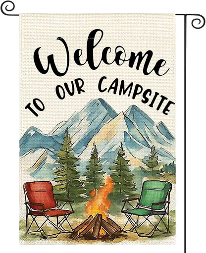 AVOIN colorlife Welcome To Our Campsite Camping Garden Flag 12x18 Inch Double Sided, RV Campfire Camper Yard Outdoor Decoration