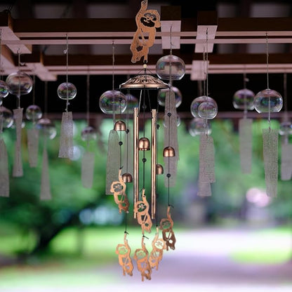 VioraWhite Monkey Wind Chimes Decoration for Outside Metal Windchimes Monkey Gifts for Women Men Wind Chime Garden Decor Outdoor, Memorial Housewarming Festival Birthday Gifts Front Yard Decor