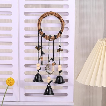 Witch Bells for Door Knob for Protection Hanging Bell Wind Chimes Handmade Decorative Bell for Boho Home Room Witchy Decor(Black)