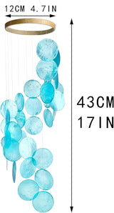 YUFENG Wind Chimes Outdoor Decor, 17'' Ocean Blue Capiz Shell Metal Windchime for Outside Garden Yard Home, Soothing Sound Decorative Wind Bell Memorial Ornament for Christmas Tree Gift