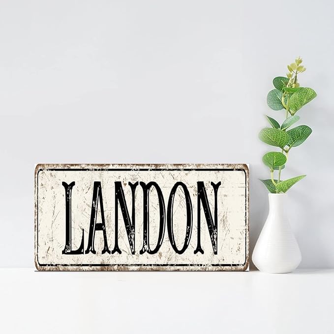 Madcolitote Vintage Country Landon Wood Sign Landon Street Custom Signs Outdoor Metal Rustic Wooden Wall Art Farmhouse Wall Decor Kitchen Home Decor Signs Wall Hanging Sign 6x12in