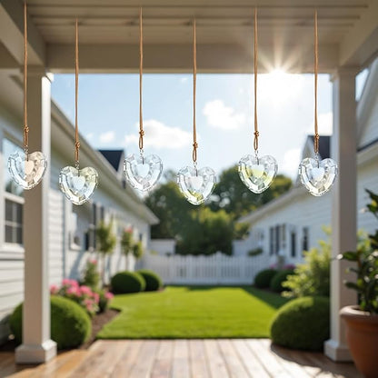 6pcs Clear Crystal Glass Heart Prisms Ornaments Valentines Heart Hanging Crystals Decor for Window Home Car Garden