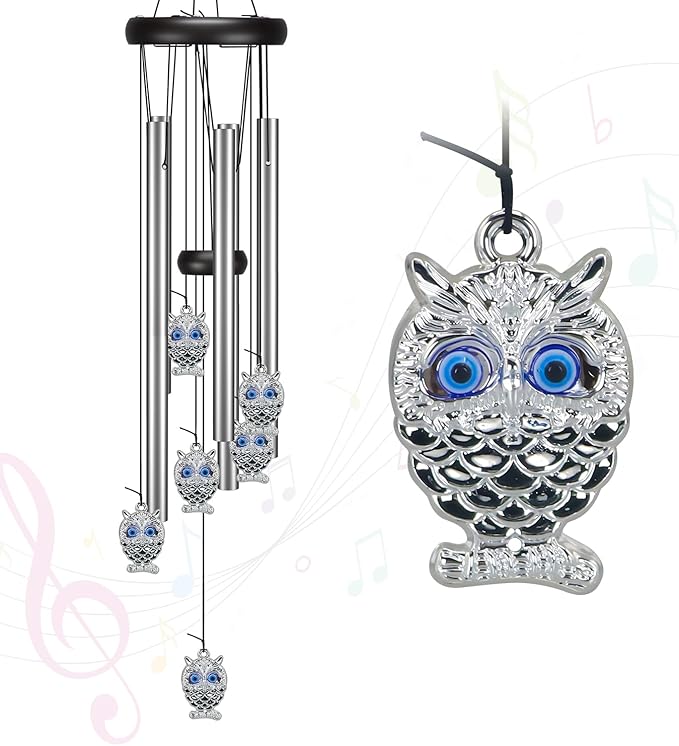 Virekm Windchimes Outdoors Clearance, Door Chime Wind Chimes for Outside Sympathy Wind Chimes for Patio Decoration, Garden Decor. Zen Garden Decor(Blue Evil Eye Owl)