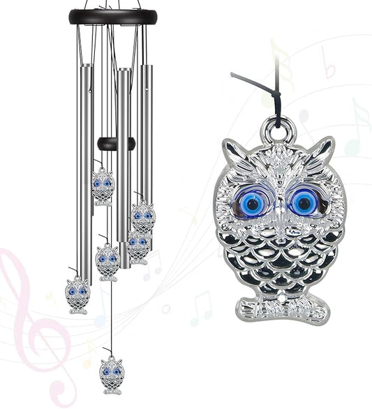 Virekm Windchimes Outdoors Clearance, Door Chime Wind Chimes for Outside Sympathy Wind Chimes for Patio Decoration, Garden Decor. Zen Garden Decor(Blue Evil Eye Owl)