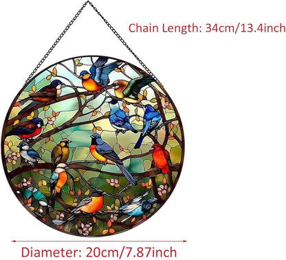 Hummingbird Pattern Suncatcher Stained Glass,Hanging Stained Glass for Windows,20cm/7.87inch Hand-Painted Sun Catcher Garden Hangings Stained Glass Panel Decor (Model 13)