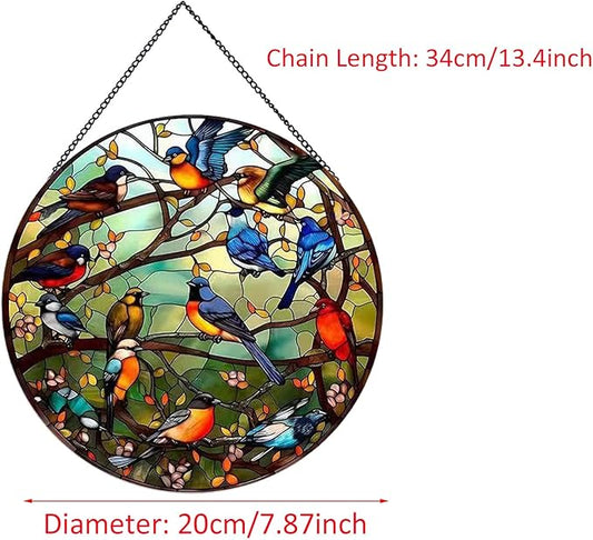 Hummingbird Pattern Suncatcher Stained Glass,Hanging Stained Glass for Windows,20cm/7.87inch Hand-Painted Sun Catcher Garden Hangings Stained Glass Panel Decor (Model 13)