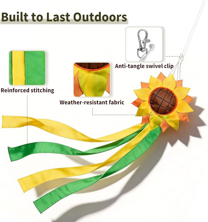 9KM DWLIFE Sunflower Windsock for Outside – 42 Inch Outdoor Windsock Hanging Decor | Durable Polyester Garden Wind Sock Flag for Yard, Patio, Deck, Porch Seasonal Decoration