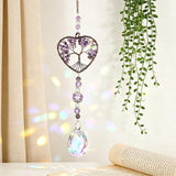 Molain Tree of Life Crystal Suncatcher, Hanging Purple Sun Catcher for Windows Elegant Purple Sun Catcher Crystals Ornament Heart Shaped Crystal Ball Prism Drop Pendant for Garden Decor Crystal Gifts