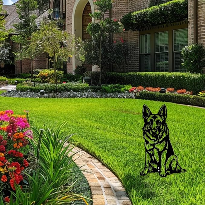 WADORN German Shepherd Yard Silhouette, Black Garden Dog Statue Ornament Outdoor Metal Art Dog Silhouette Signs Iron Decorative Garden Stakes Dogs Lover Gift Silhouettes for Yard Lawn Outside Patio