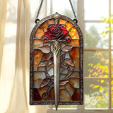 Rose Sword Acrylic Suncatcher, Boho Suncatchers for Window Hanging Ornament, Stained Glass Effect Indoor Outdoor Garden Decor for Fantasy Lover, Gifts for Mother's Day, Mom, Grandma, Wife, Women