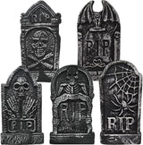 CAMIRUS 17" Halloween Foam Tombstones, 5 Pack RIP Tombstones Graveyard Headstone Decor with 10 Bonus Metal Stakes for Halloween Yard Garden Lawn Patio Outdoor Decorations