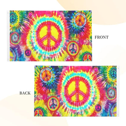 Tie Dye Peace Flag 3x5 Ft Breeze Rainbow Color Hippie Flag Outdoor Indoor Outside Garden Yard Banner Decorative With Metal Grommets Sign