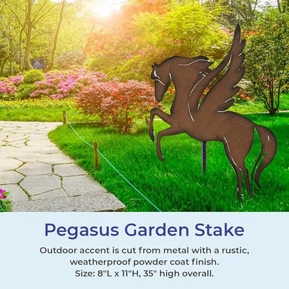 SAGEFINDS Pegasus Garden Stake | Weatherproof Metal | Decorative Horse Silhouette | Yard and Lawn Art | Outdoor Garden Décor