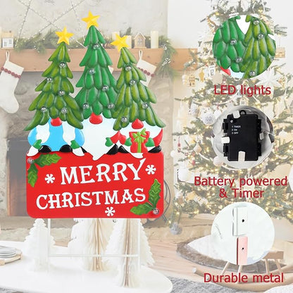 Afirst Christmas Yard Stakes Light Up Yard Decorations with LED Gnomes Santa Trees Metal Lighted Stakes Merry Christmas Sign Outdoor Garden Stake Lawn Pathway Outdoor Decoration