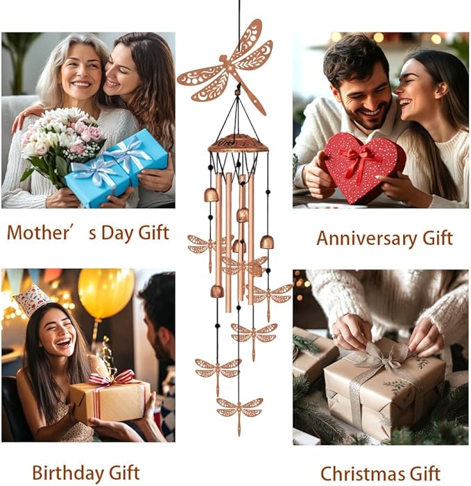 Large Aluminium Wind Chimes 33" Outdoor Deep Tone Memorial Wind Chimes with Dragonfly Wind Catcher, Sympathy for Loss of Loved Mom Father,Metal Wind Chime for Garden Patio Balcony Home Decor