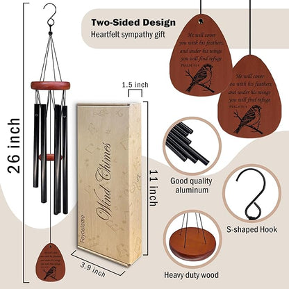 Christian Gifts Bird Wind Chimes, Bird Gifts Wind Chimes, Christian Faith Based Religious Gift for Women, He Will Cover You with His Feathers Bible Verse WindChimes for Outside 26" Inches