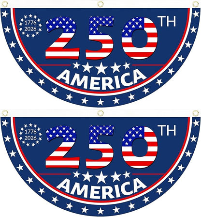 2PCS USA Anniversary 250th Flag, 1.5X3 FT Anniversary Fan Flags, Yard Signs Hanging Decor for Outdoor, Front Door, Porch, Welcome Backdrop with Brass Grommets (Style 5)