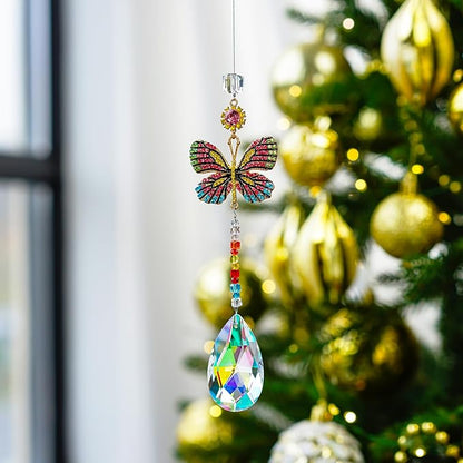 Hanging Butterfly Shaped Suncatcher Crystals, Glass Teardrop Prism Rhinestones Sun Catchers, Rainbow Maker Pendant Indoor Window Home Car Decor Gift