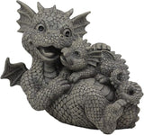 Ebros Garden Dragon Family Mommy and Me Time Statue 8" Long Cute Baby On Mother's Bosom Dragons Faux Stone Resin Finish Figurine Fantasy Home Decor