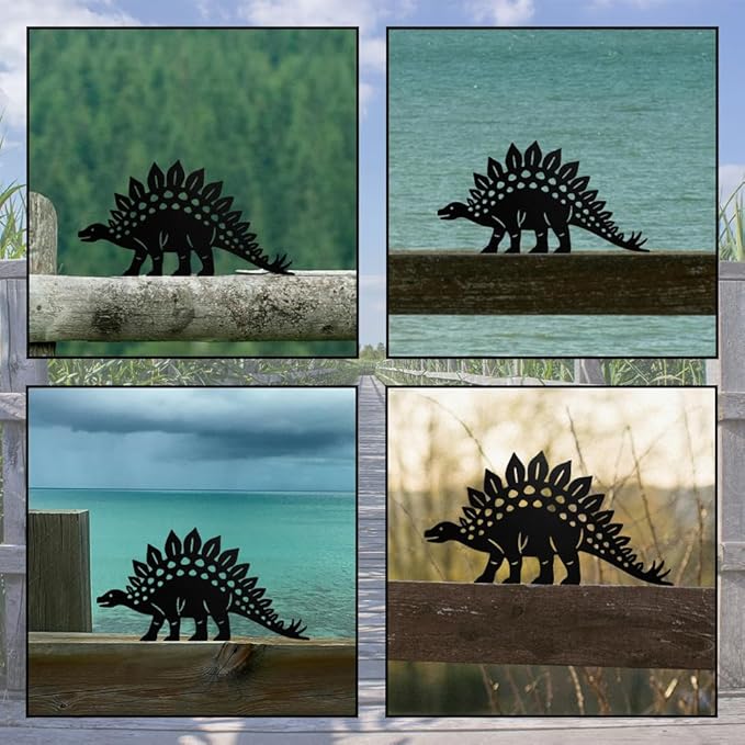 WADORN Stegosaurus Decorative Silhouette Garden Stakes, Metal Dinosaurs Theme Stakes Statues Ornaments Lovers Gifts Yard Art Black Silhouette Yard Outside Decor for Backyard Patio, 6.5x11Inch