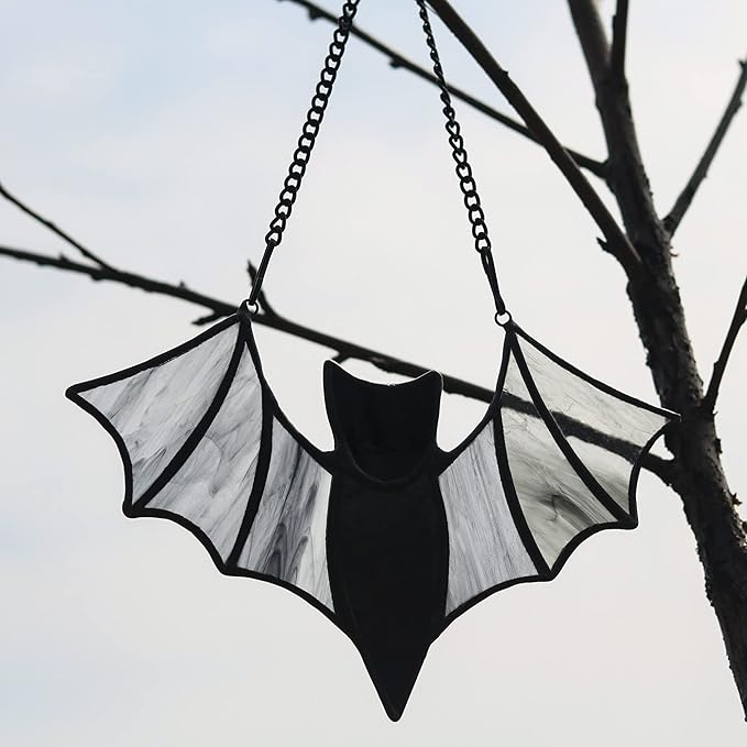 Halloween Bat Decoration Stained Glass Window Hangings - Bat Suncatcher Ornaments Spooky Bats Craft Window Decor Gifts(3.9"×3.9")