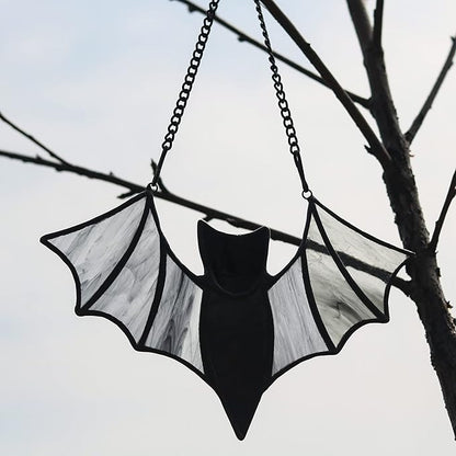 Halloween Bat Decoration Stained Glass Window Hangings - Bat Suncatcher Ornaments Spooky Bats Craft Window Decor Gifts(3.9"×3.9")